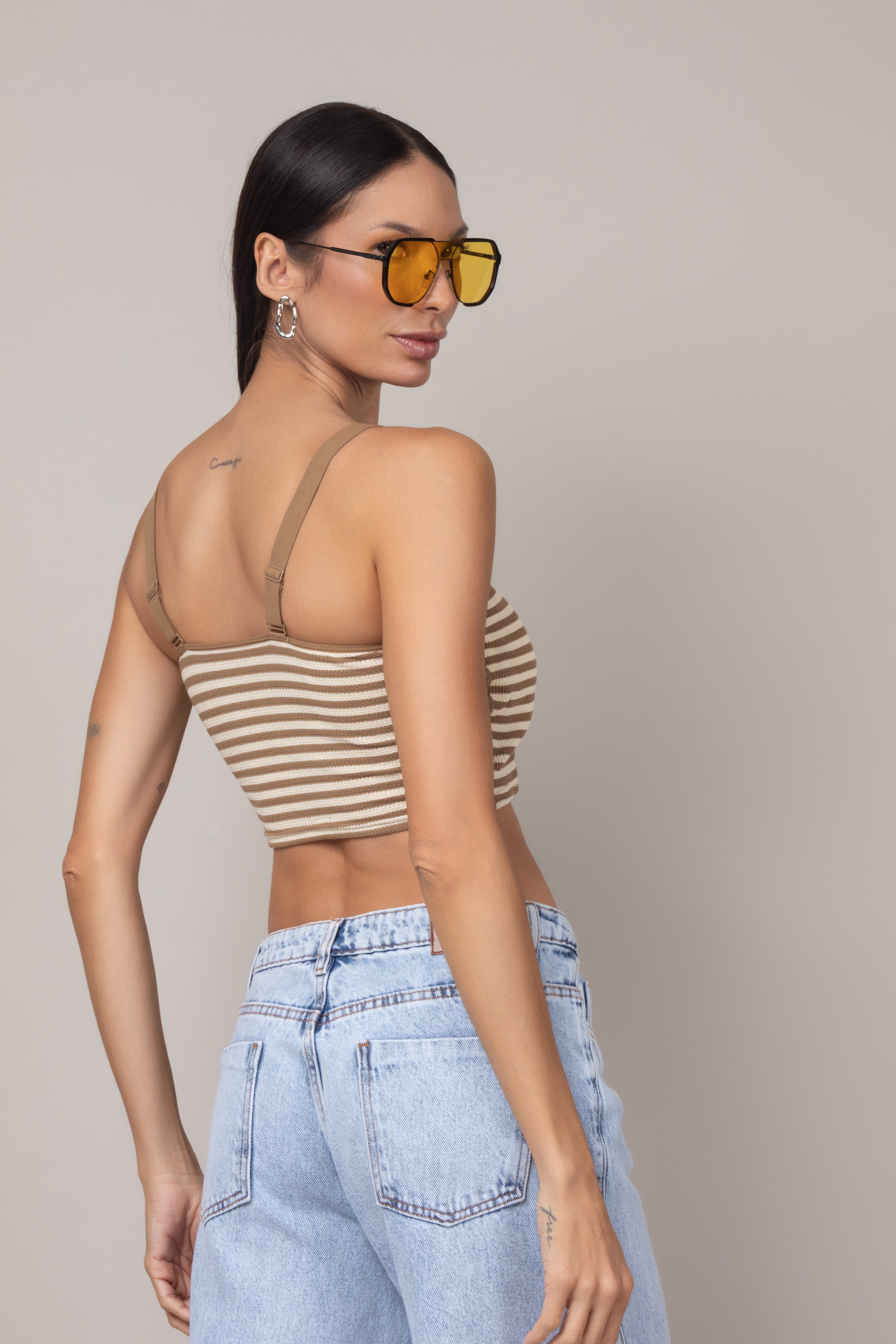 Top Cropped Listrado com Bojo