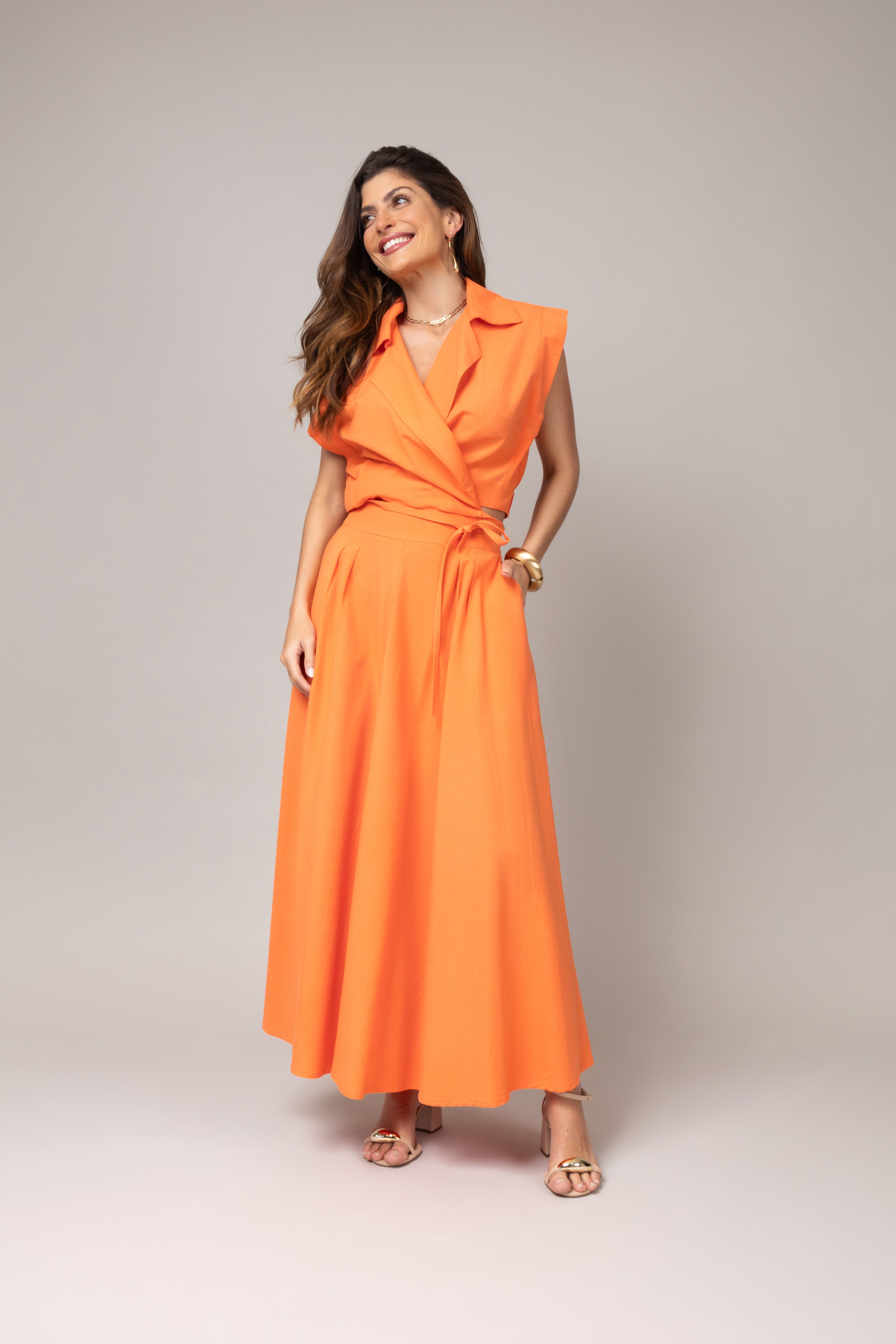 Conjunto Saia Longa e Blusa Transpassada