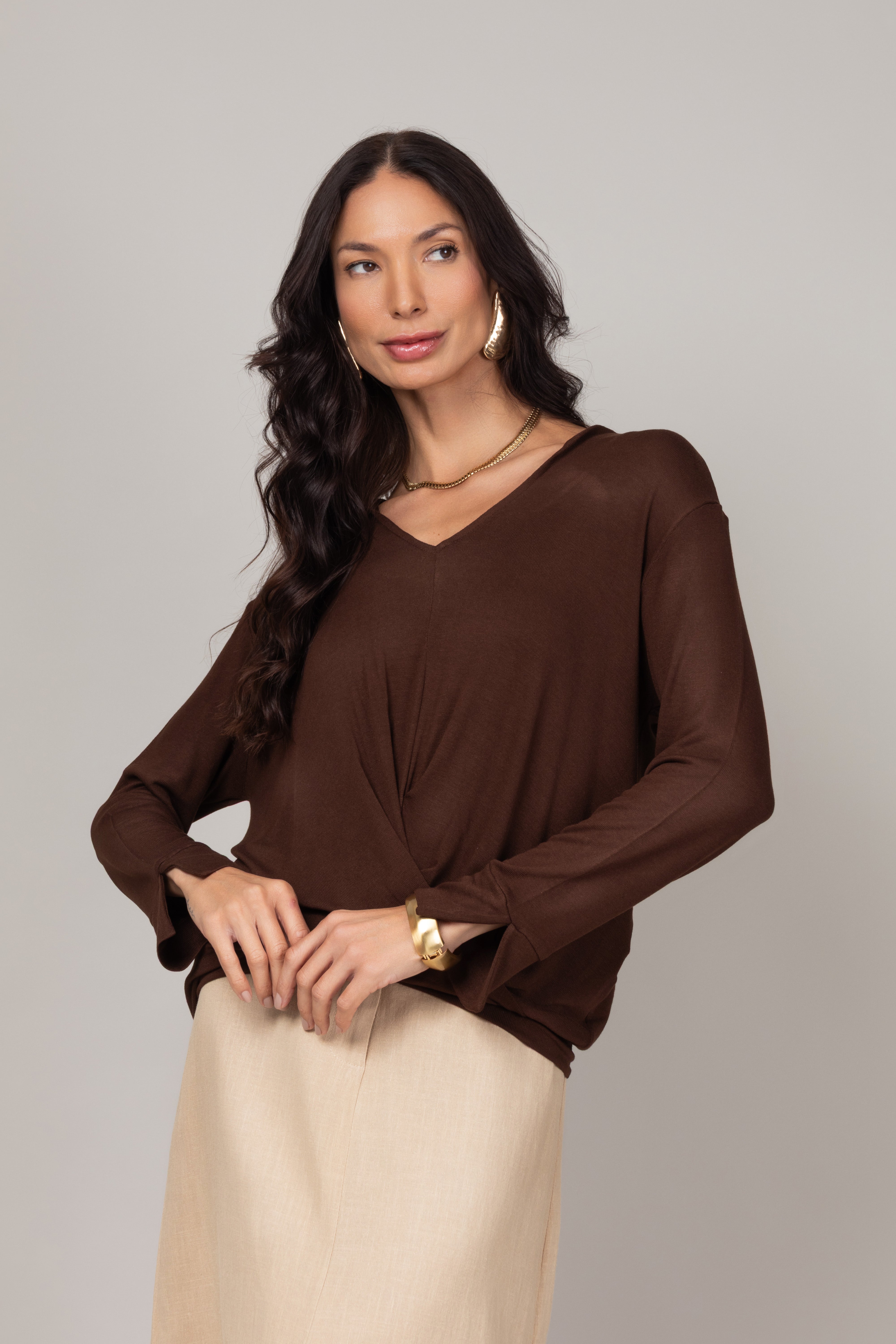 Blusa Manga Longa com Nó Frontal