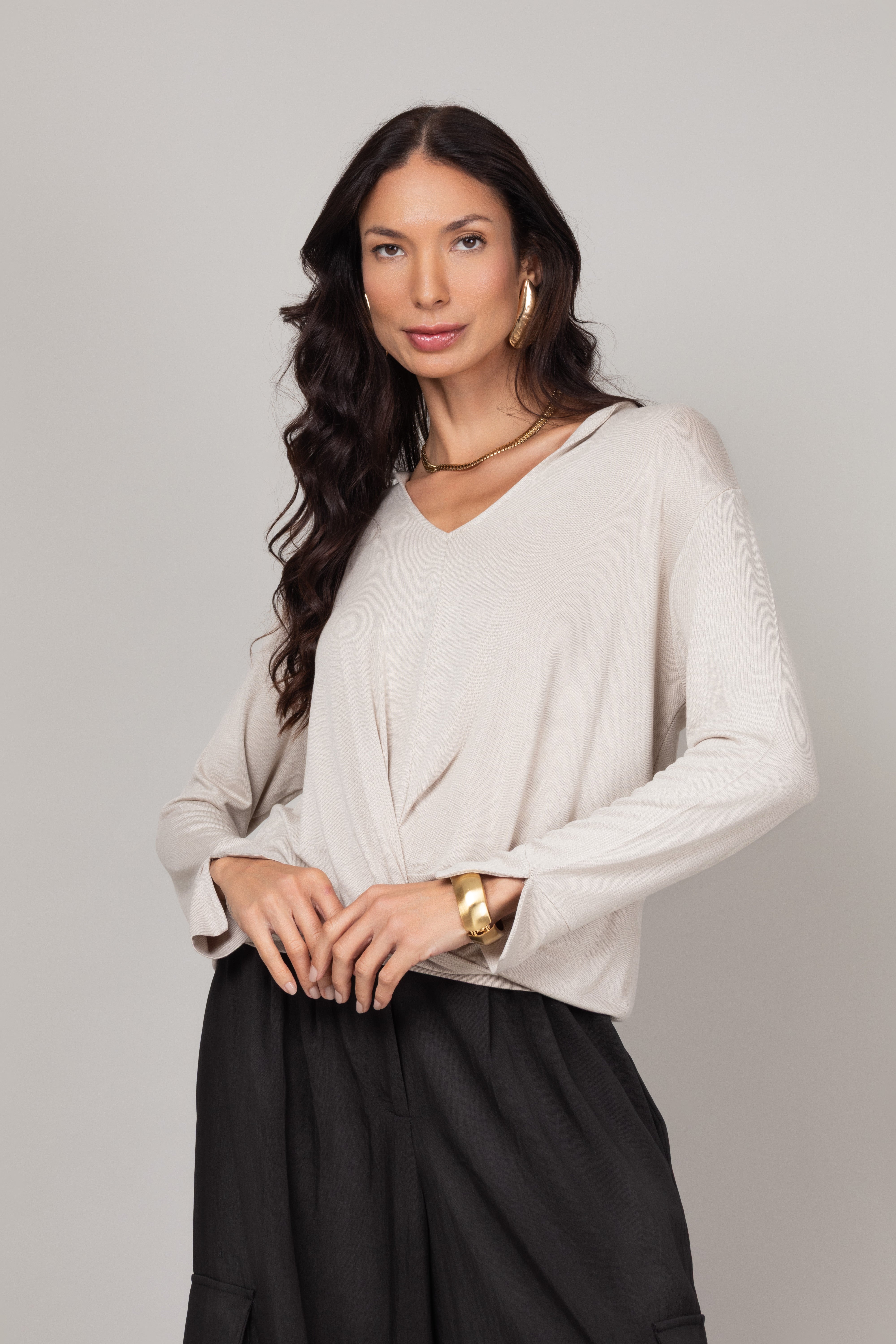 Blusa Manga Longa com Nó Frontal