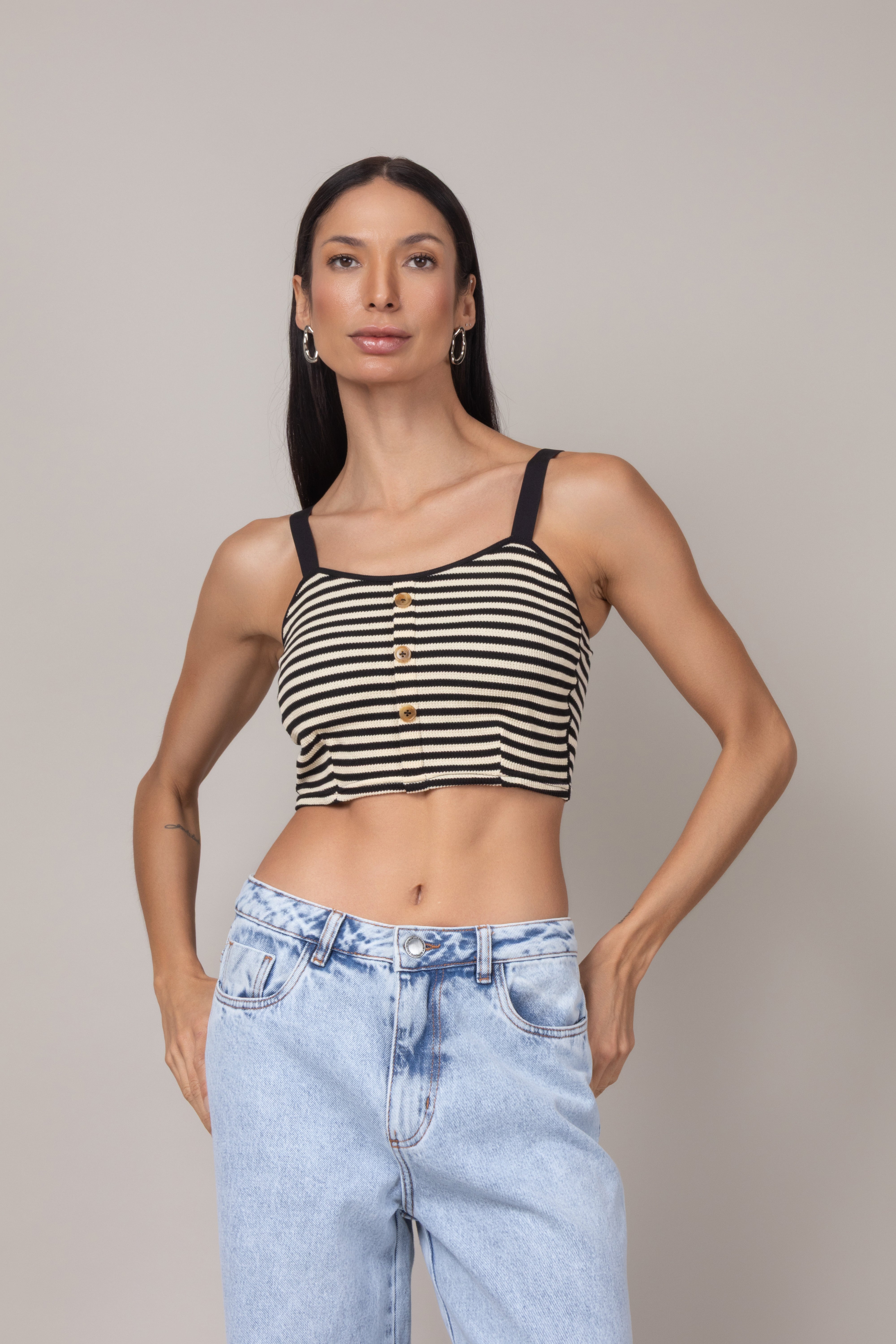 Top Cropped Listrado com Bojo