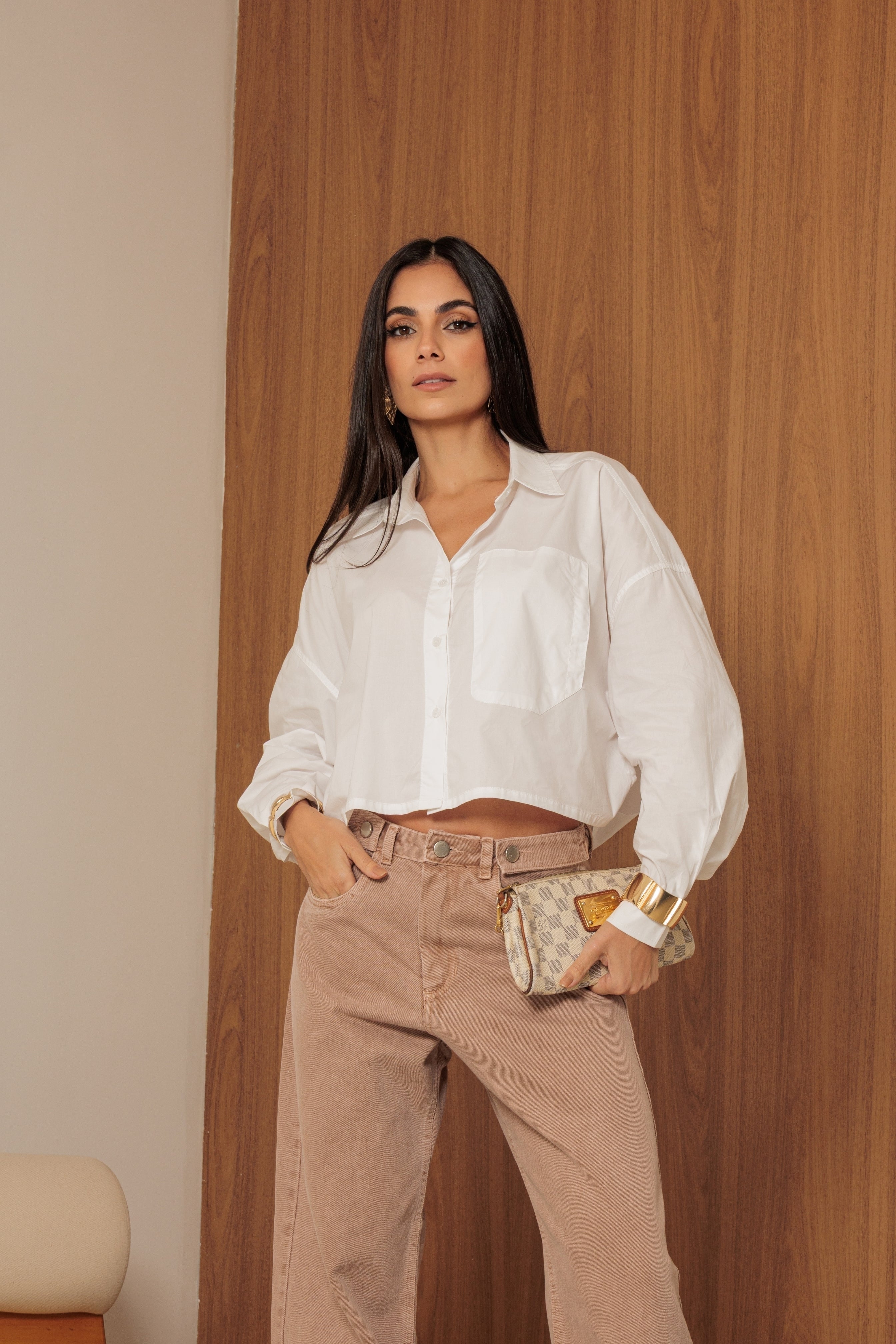 Camisa Cropped de Manga Longa