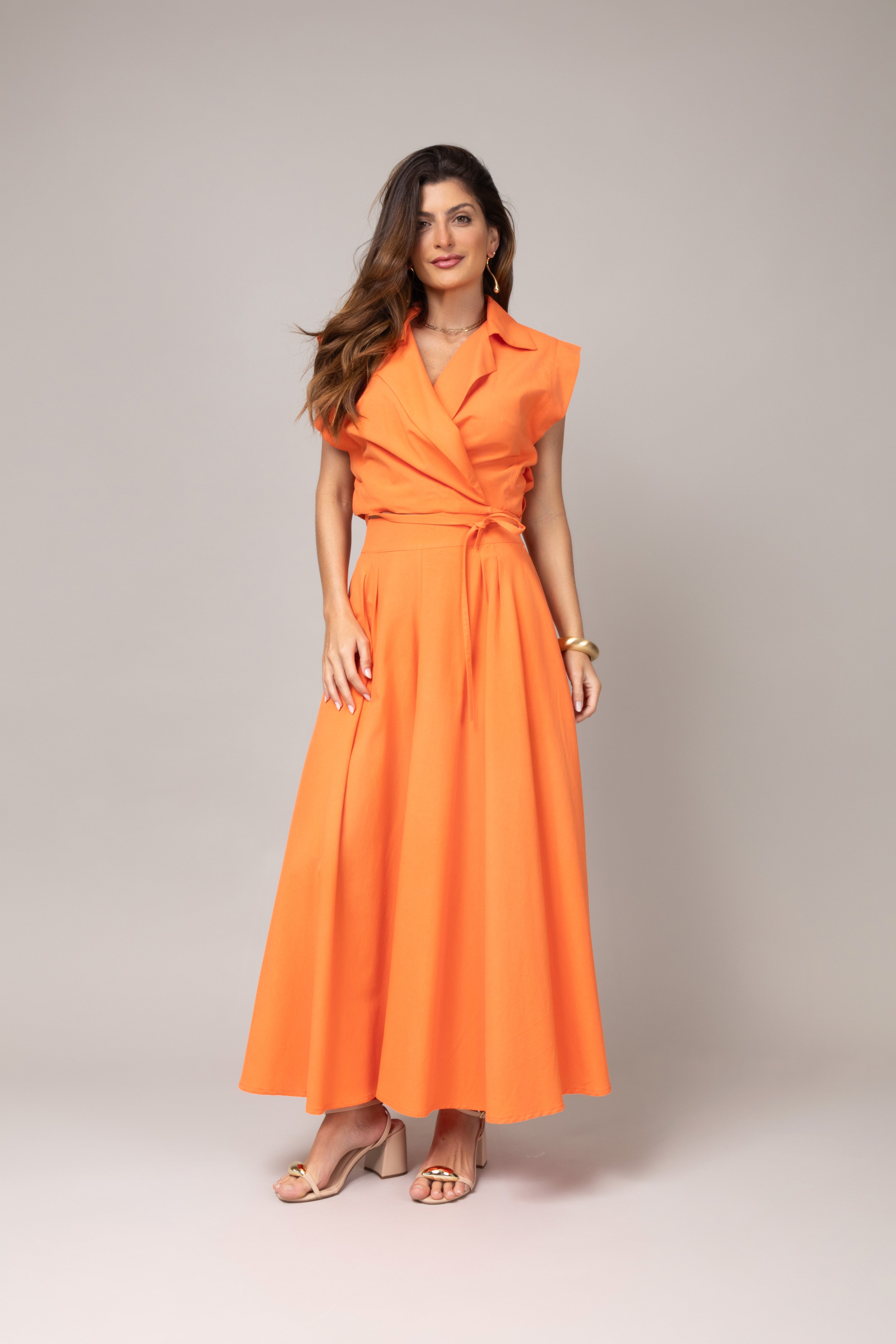 Conjunto Saia Longa e Blusa Transpassada