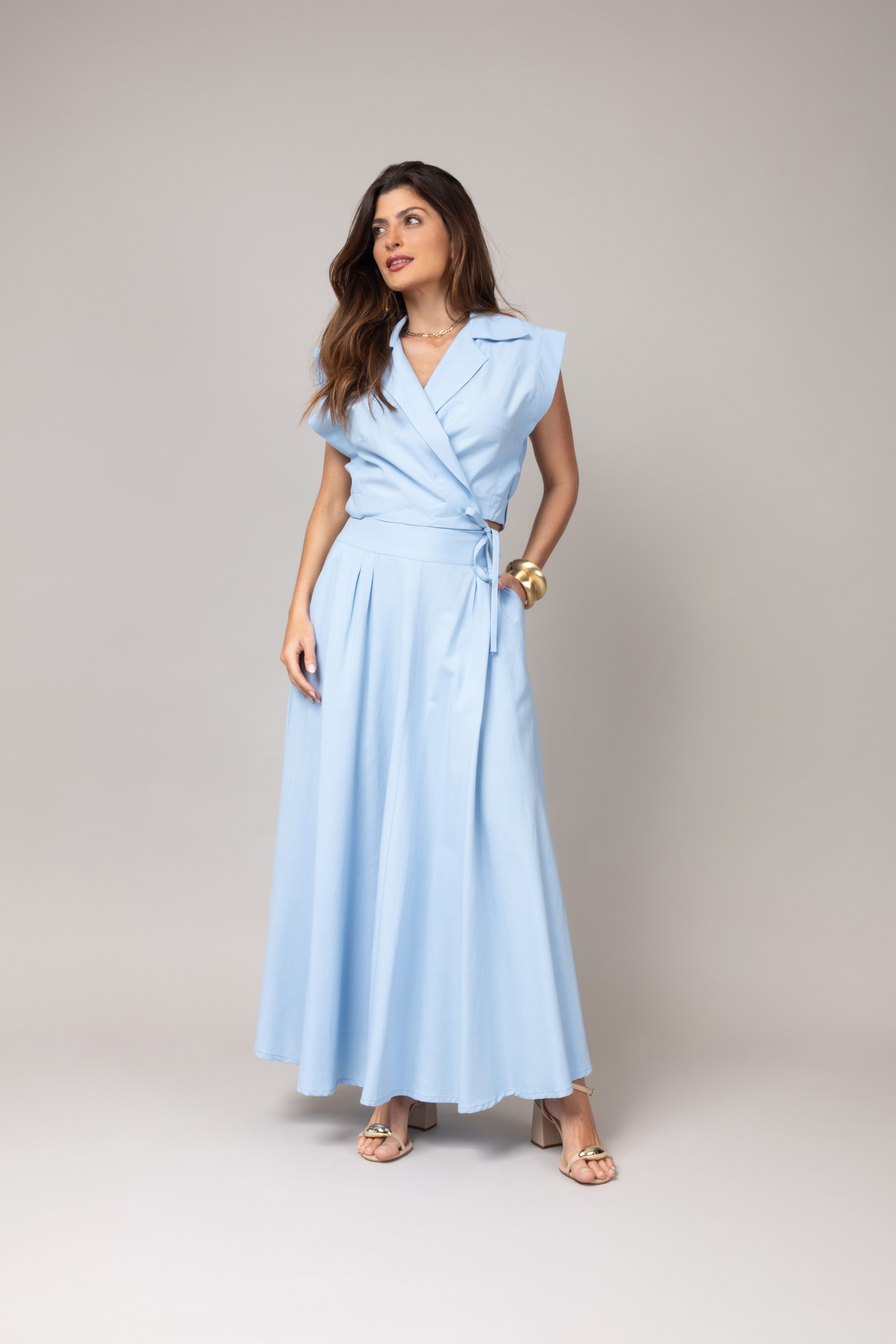 Conjunto Saia Longa e Blusa Transpassada