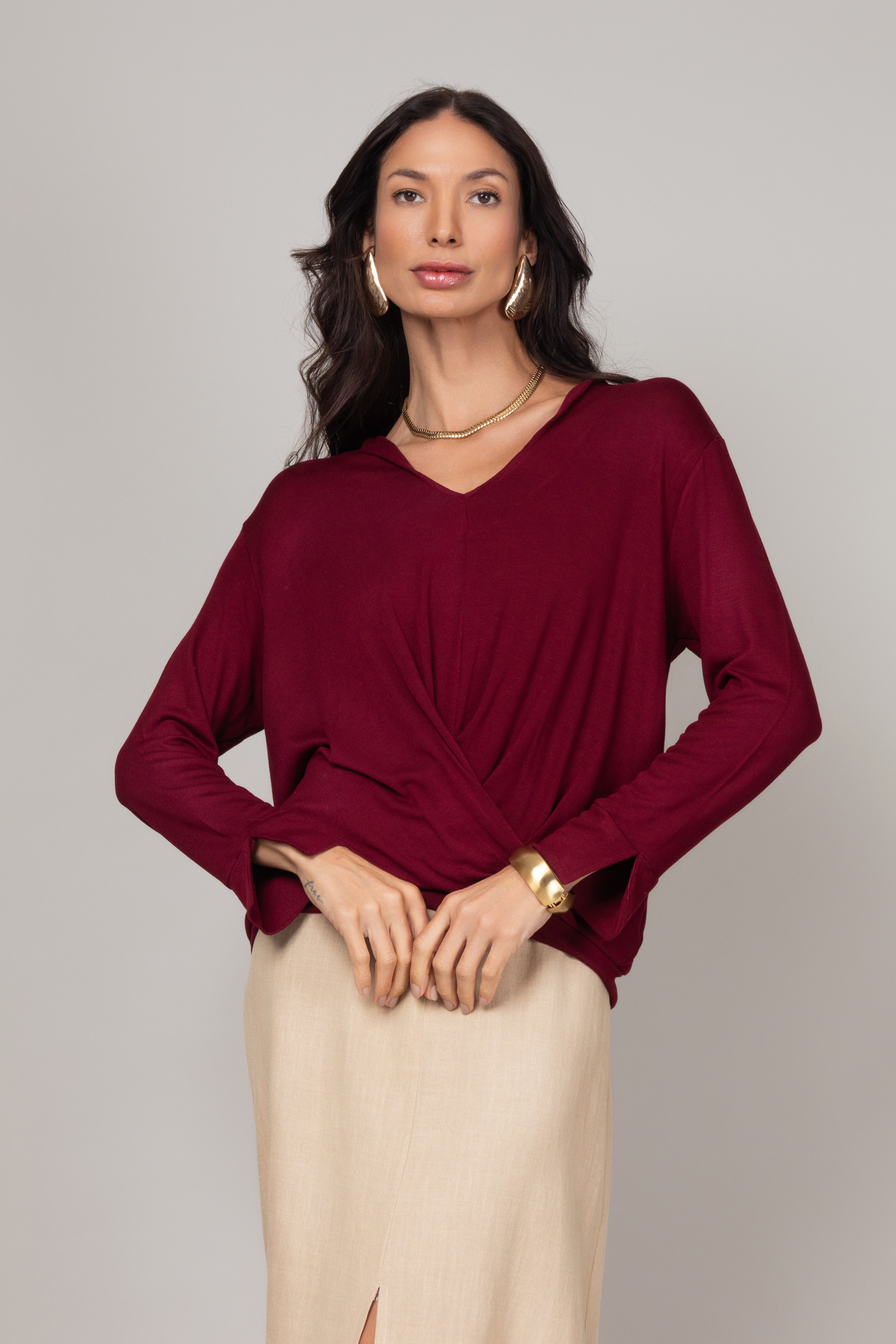 Blusa Manga Longa com Nó Frontal