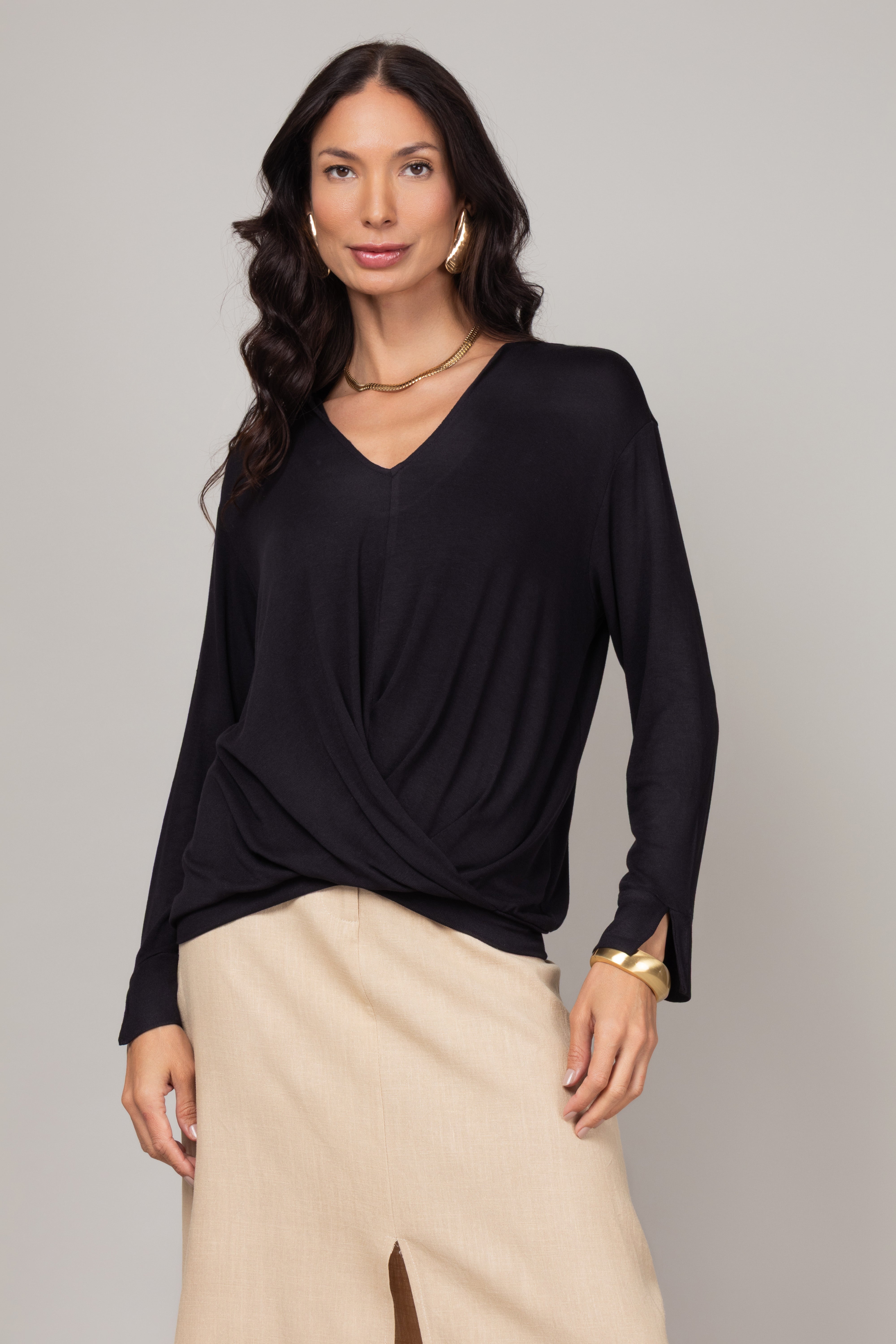 Blusa Manga Longa com Nó Frontal