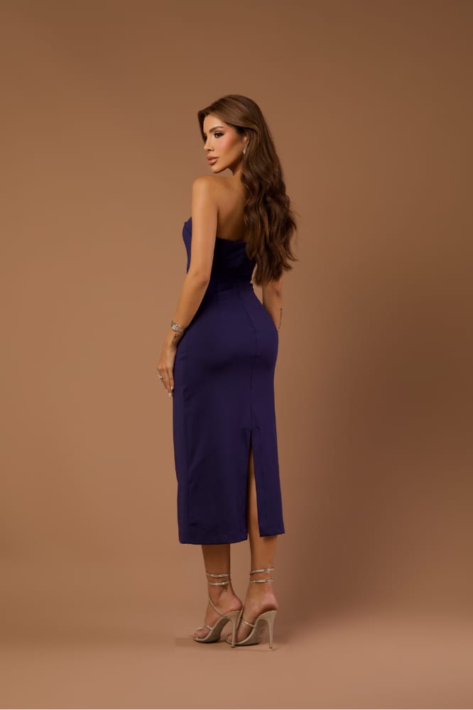 Vestido Longuete Strapless Naomi Blueberry